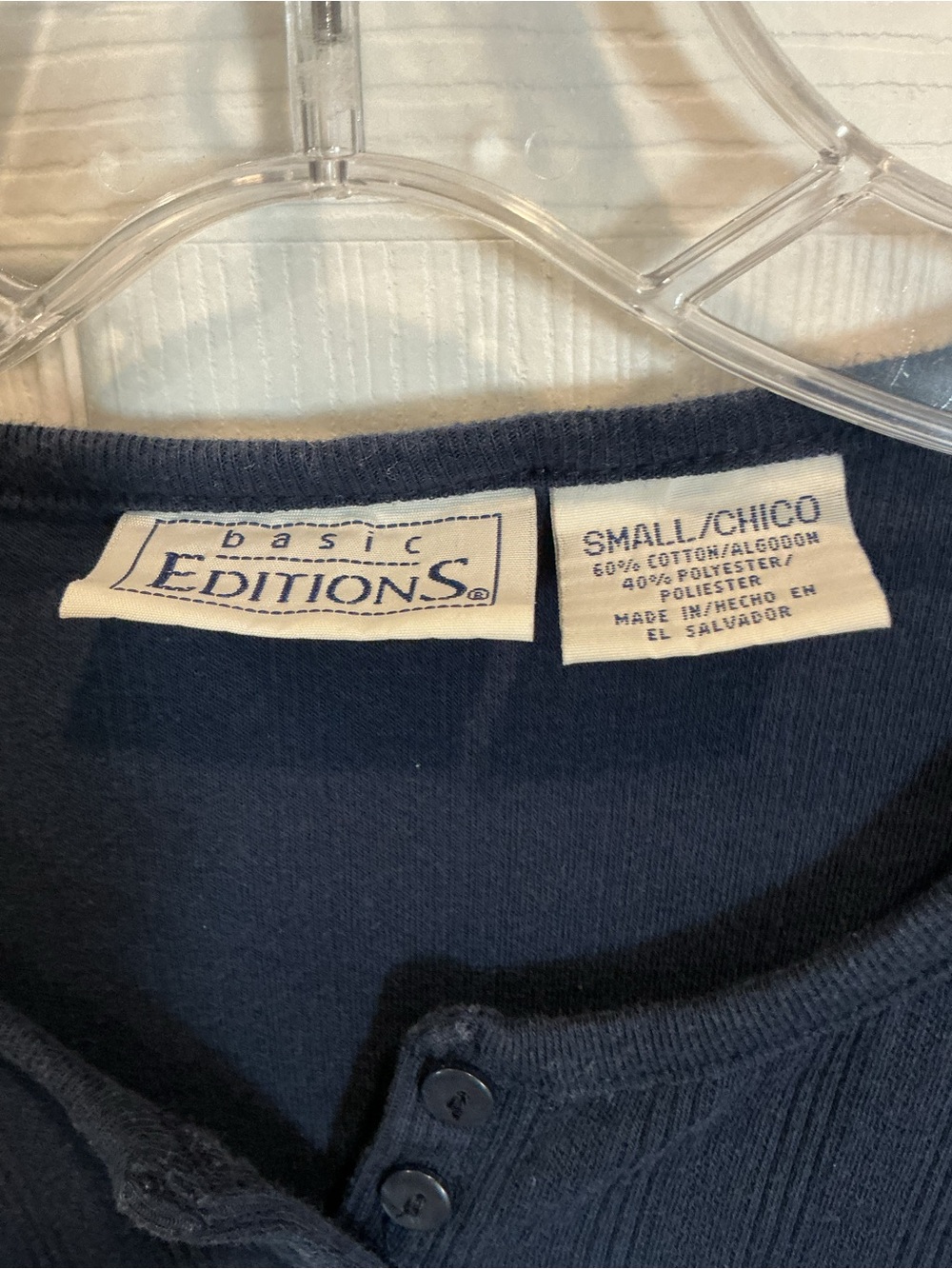 Basic Editions Ribbed Navy Henley Top - Picture 5 of 6